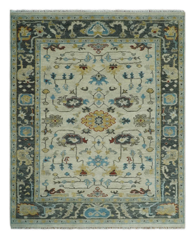 5x8, 6x9, 8x10, 9x12, 10x14 and 12x15 Ivory, Gray and Charcoal Traditional Persian Hand Knotted Area Rug | TRDCP987810 - The Rug Decor