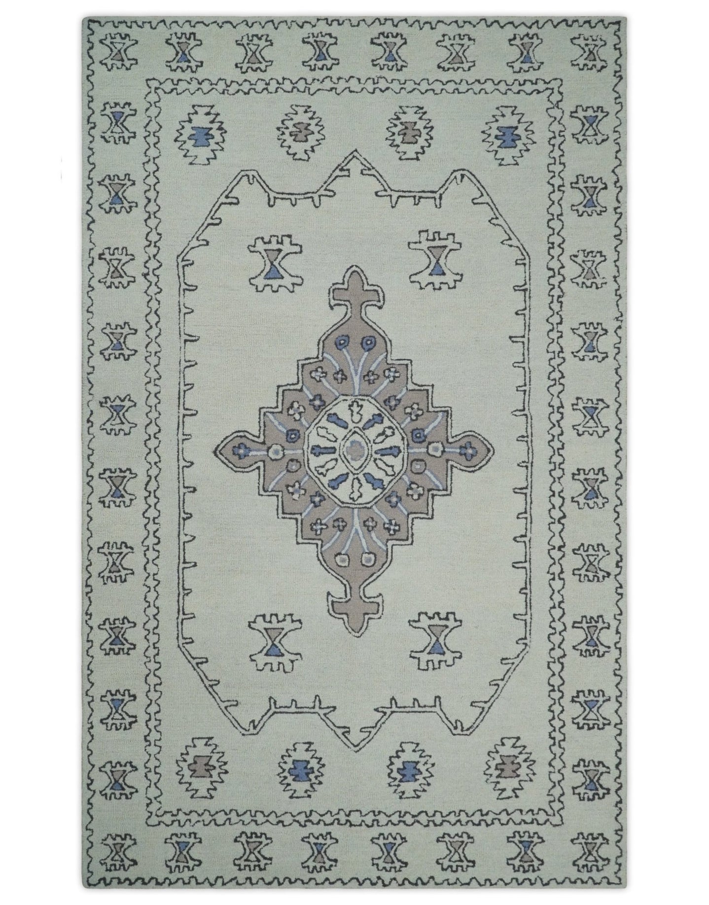 5x8, 6x9, 8x10 and 9x12 Ivory and Peach Persian Style Antique Oriental Tribal Hand Tufted Wool Area Rug | TRI3 - The Rug Decor