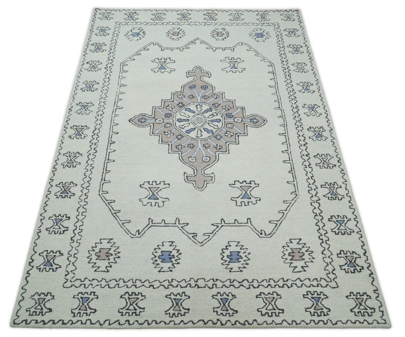 5x8, 6x9, 8x10 and 9x12 Ivory and Peach Persian Style Antique Oriental Tribal Hand Tufted Wool Area Rug | TRI3 - The Rug Decor