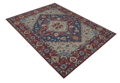 5x8, 6x9, 8x10 and 9x12 Red and Blue Hand Tufted Traditional Persian Heriz Serapi Rug | TRD6451 - The Rug Decor