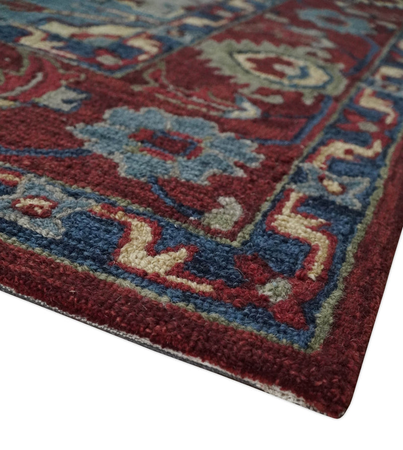 5x8, 6x9, 8x10 and 9x12 Red and Blue Hand Tufted Traditional Persian Heriz Serapi Rug | TRD6451 - The Rug Decor