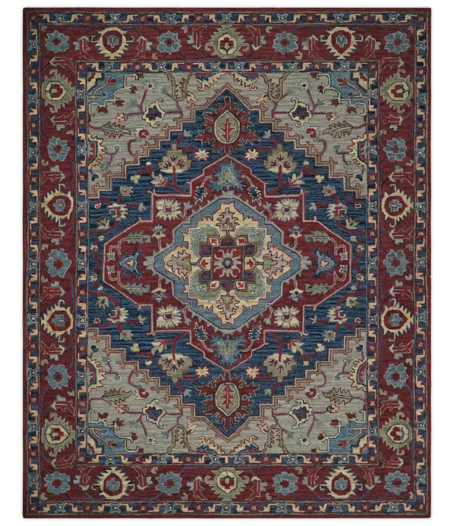 5x8, 6x9, 8x10 and 9x12 Red and Blue Hand Tufted Traditional Persian Heriz Serapi Rug | TRD6451 - The Rug Decor