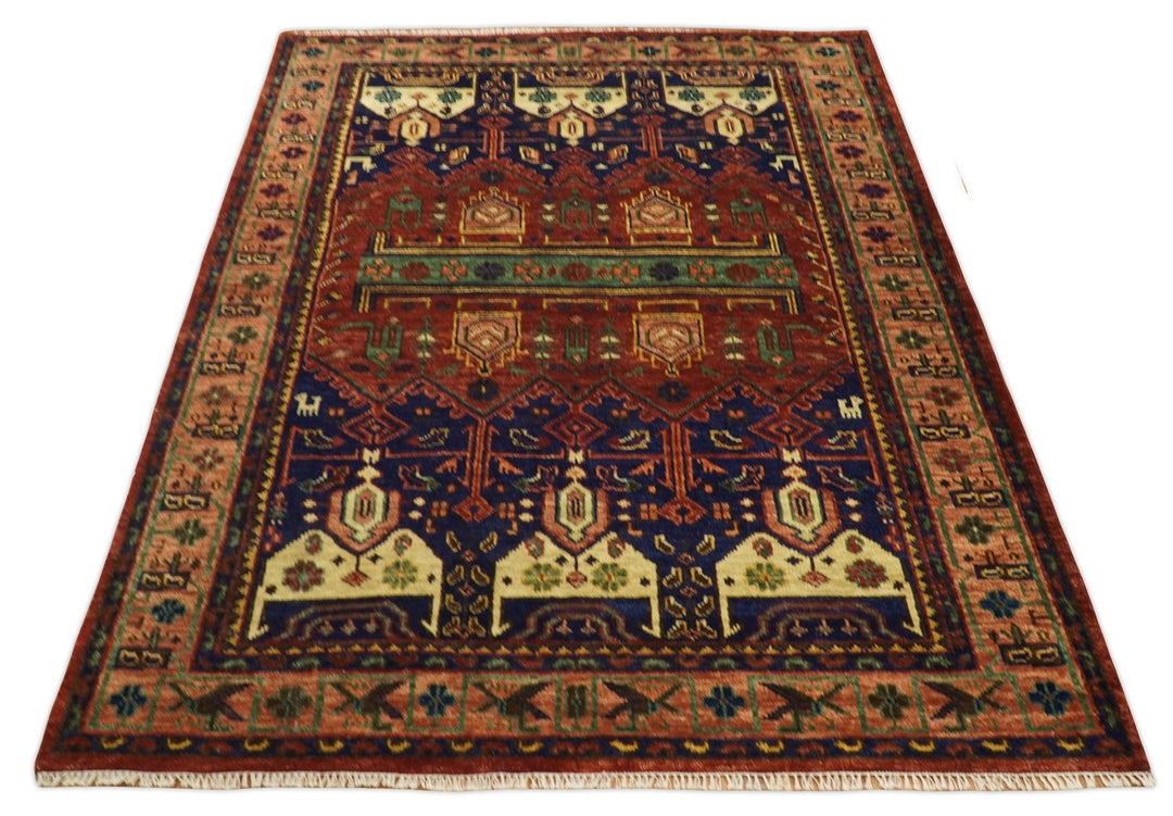 5x8, 6x9, 8x10 and 9x12 Wool Traditional Antique Vintage Persian Red and Blue Hand knotted Area Rug | TRDCP194 - The Rug Decor