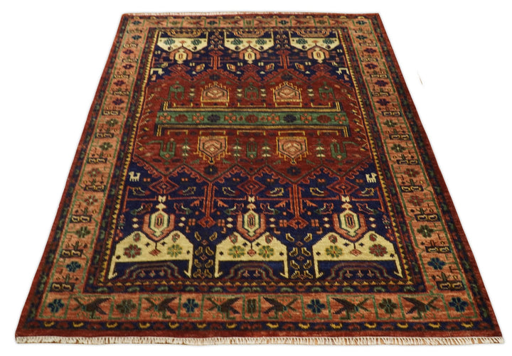 5x8, 6x9, 8x10 and 9x12 Wool Traditional Antique Vintage Persian Red and Blue Hand knotted Area Rug | TRDCP194 - The Rug Decor