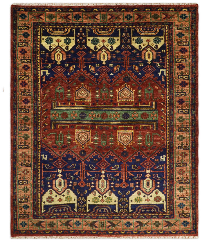 5x8, 6x9, 8x10 and 9x12 Wool Traditional Antique Vintage Persian Red and Blue Hand knotted Area Rug | TRDCP194 - The Rug Decor