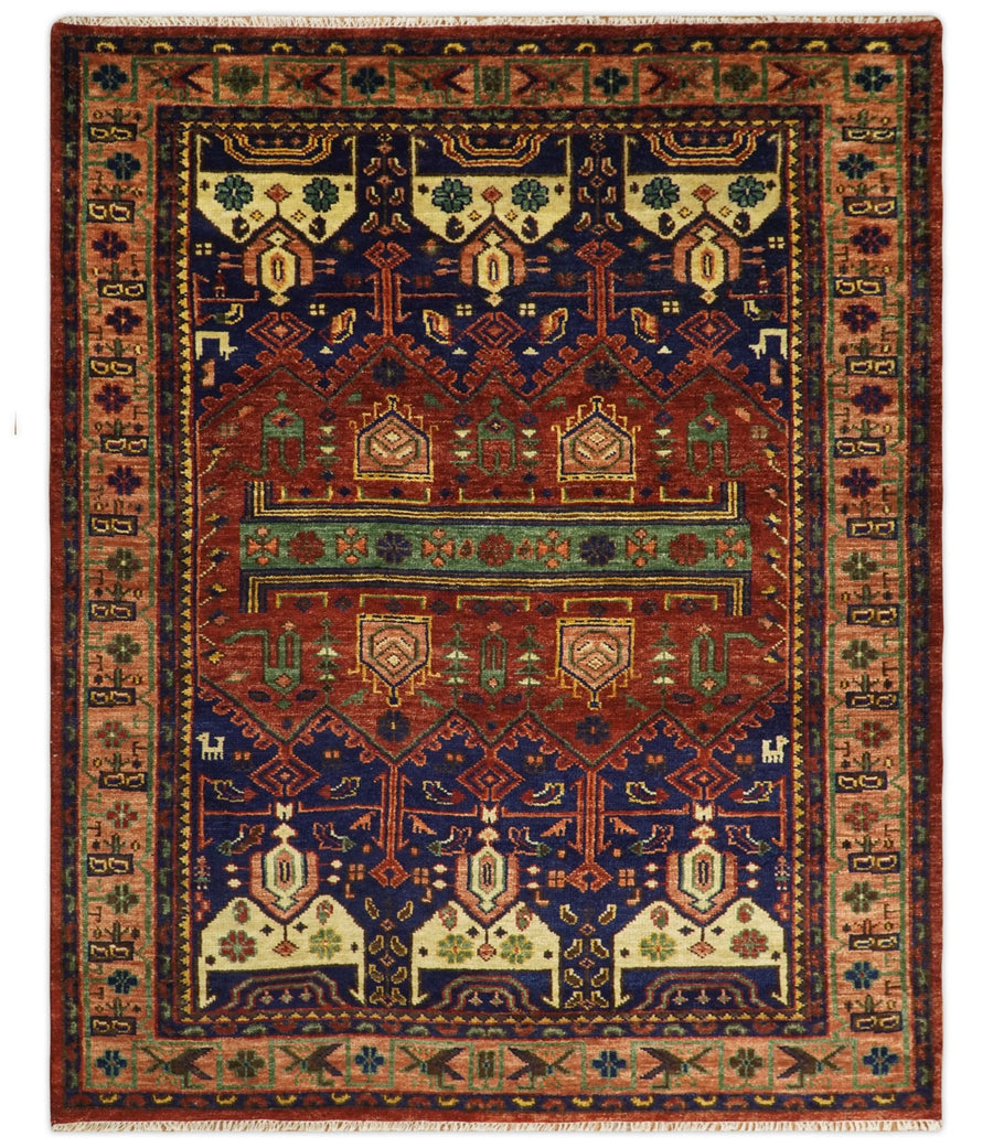 5x8, 6x9, 8x10 and 9x12 Wool Traditional Antique Vintage Persian Red and Blue Hand knotted Area Rug | TRDCP194 - The Rug Decor