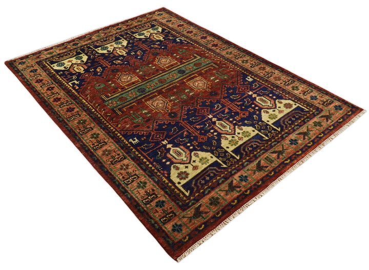 5x8, 6x9, 8x10 and 9x12 Wool Traditional Antique Vintage Persian Red and Blue Hand knotted Area Rug | TRDCP194 - The Rug Decor