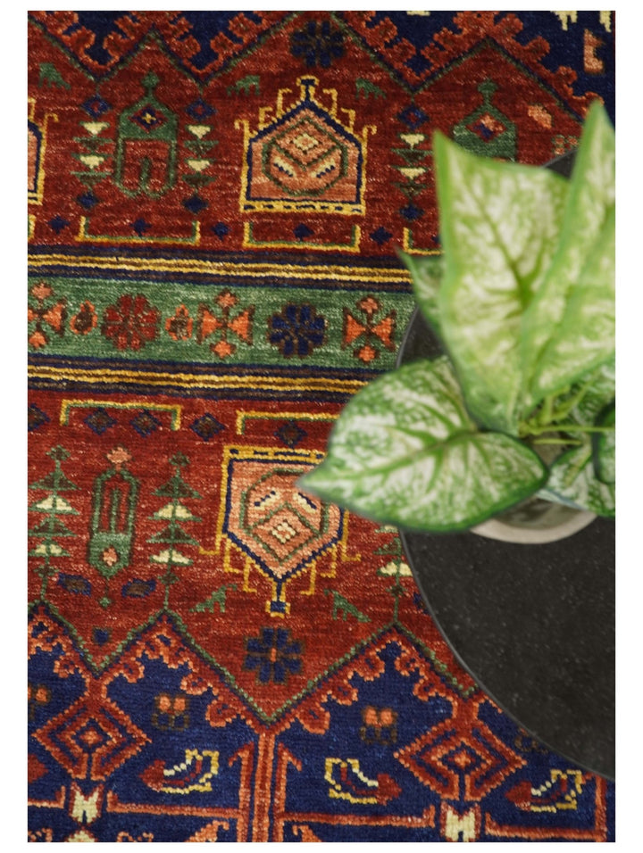5x8, 6x9, 8x10 and 9x12 Wool Traditional Antique Vintage Persian Red and Blue Hand knotted Area Rug | TRDCP194 - The Rug Decor