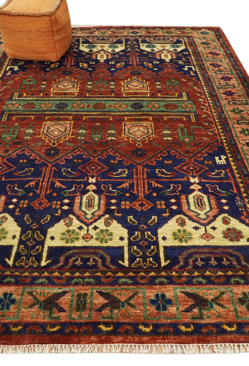5x8, 6x9, 8x10 and 9x12 Wool Traditional Antique Vintage Persian Red and Blue Hand knotted Area Rug | TRDCP194 - The Rug Decor