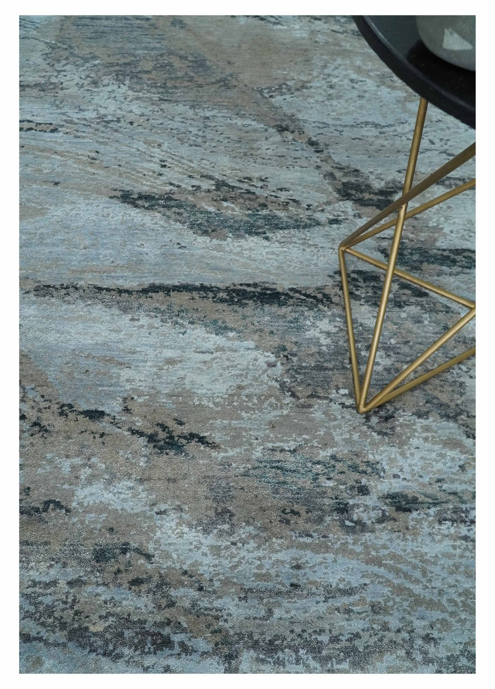 5x8 and 6x9 Aqua, Silver, Charcoal and Brown Modern Abstract Handmade Wool Area Rug - The Rug Decor