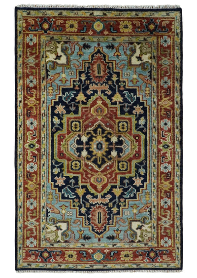 5x8 and 6x9 Blue and Rust Hand Knotted Wool Antique Vintage Persian Area Rug | TRDCP192 - The Rug Decor