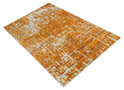 5x8 and 6x9 Gold, Rust and Ivory Modern Abstract Recycled Silk Rug - The Rug Decor