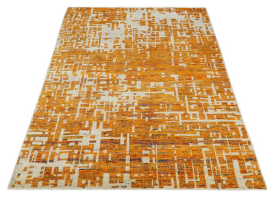 5x8 and 6x9 Gold, Rust and Ivory Modern Abstract Recycled Silk Rug - The Rug Decor