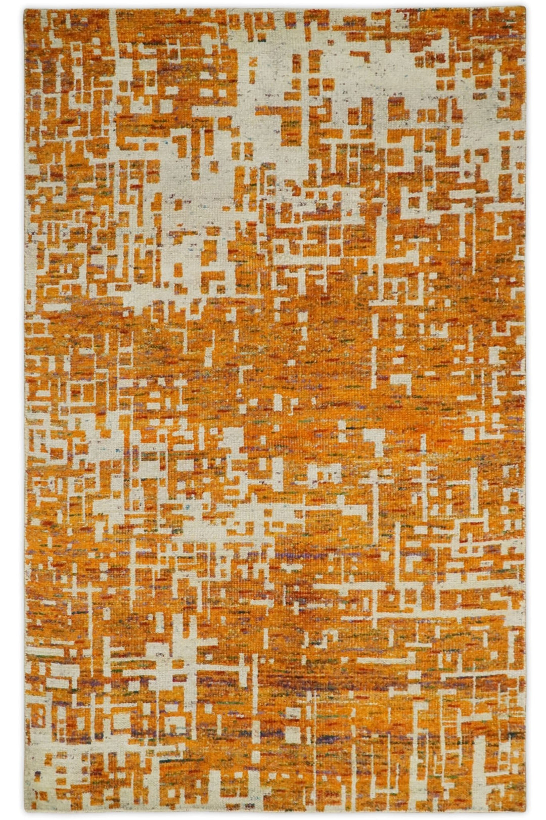 Rust And Ivory Check Rug Gold, Rust and Ivory Abstract Farmhouse Wool Southwestern Gabbeh Rug ...