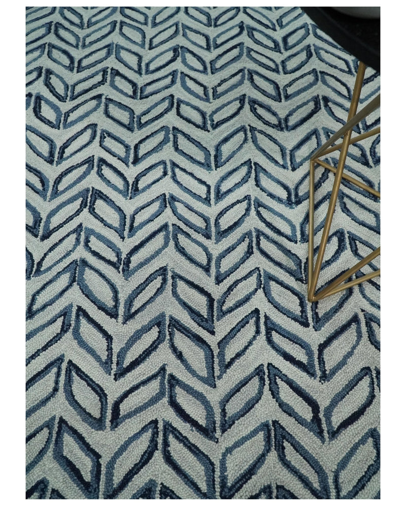 5x8 and 8x10 Beige and Blue Hand Tufted Modern Scandinavian Farmhouse Wool Loop Rug | ALCH2 - The Rug Decor