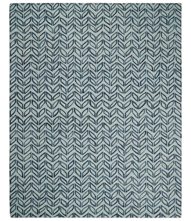 5x8 and 8x10 Beige and Blue Hand Tufted Modern Scandinavian Farmhouse Wool Loop Rug | ALCH2 - The Rug Decor