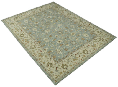 5x8 and 8x10 Blue and Beige Handmade Classic Vintage Design Wool Area Rug | TRDCP109TUF - The Rug Decor