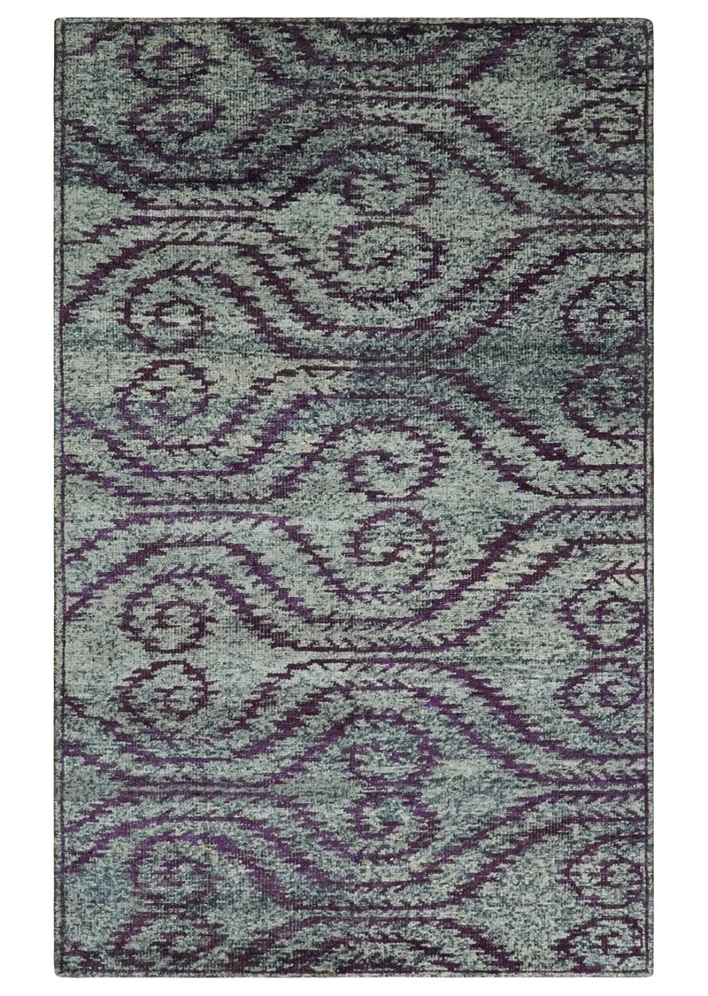 5x8 and 8x10 Hand Knotted Blue, Gray and Purple Modern Contemporary Southwestern Tribal Trellis Recycled Silk Area Rug | OP32 - The Rug Decor