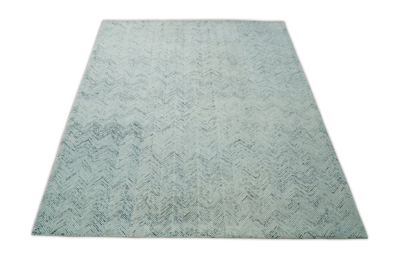 5x8 and 8x10 Hand Made Woolen Modern Blue and Ivory Area Rug | EVE001 - The Rug Decor