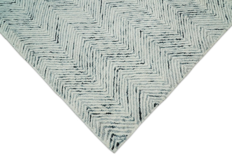 5x8 and 8x10 Hand Made Woolen Modern Blue and Ivory Area Rug | EVE001 - The Rug Decor