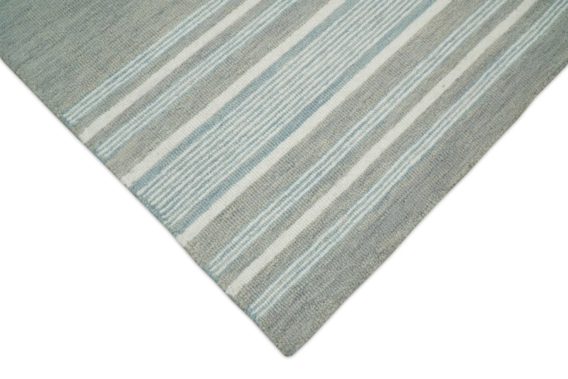 5x8 and 8x10 Hand Made Woolen Modern Stripes Ivory and Grey Area Rug | NAU003 - The Rug Decor