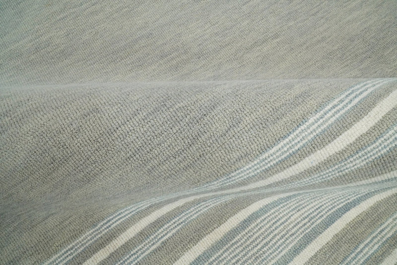 5x8 and 8x10 Hand Made Woolen Modern Stripes Ivory and Grey Area Rug | NAU003 - The Rug Decor