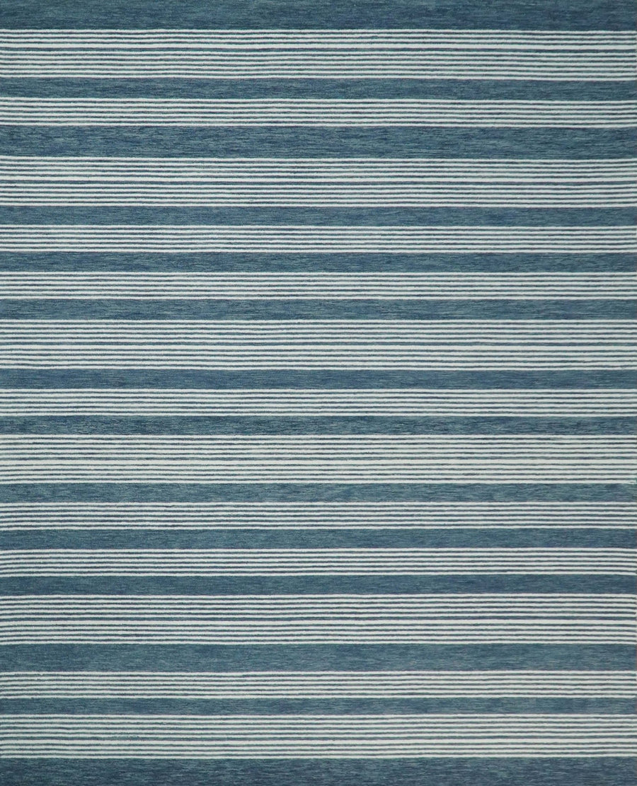 5x8 and 8x10 Hand Made Woolen Modern Stripes White and Blue Area Rug | NAU002 - The Rug Decor