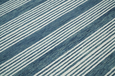 5x8 and 8x10 Hand Made Woolen Modern Stripes White and Blue Area Rug | NAU002 - The Rug Decor
