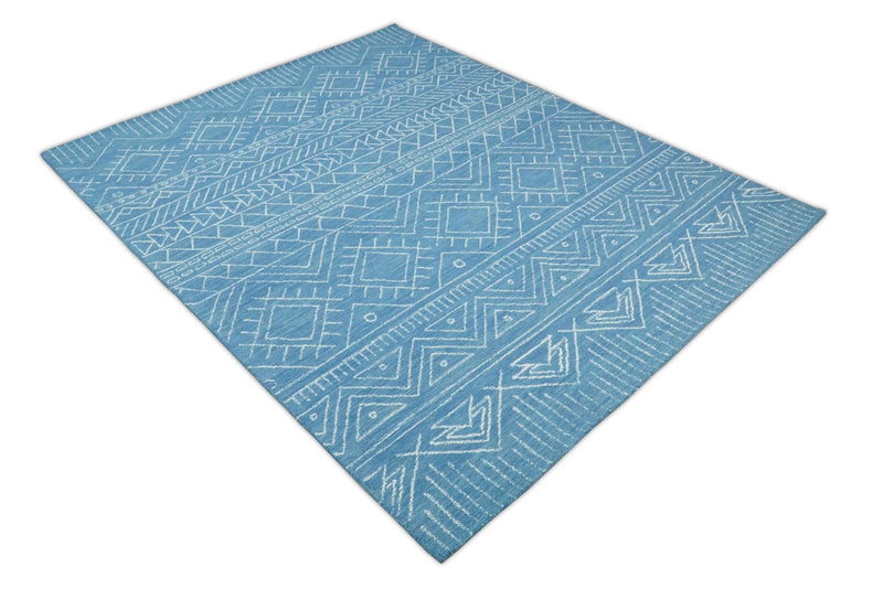 5x8 and 8x10 Hand Made Woolen Tribal Solid Blue Area Rug | AZT002 - The Rug Decor
