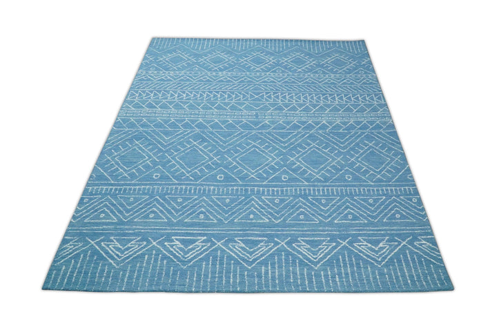 5x8 and 8x10 Hand Made Woolen Tribal Solid Blue Area Rug | AZT002 - The Rug Decor