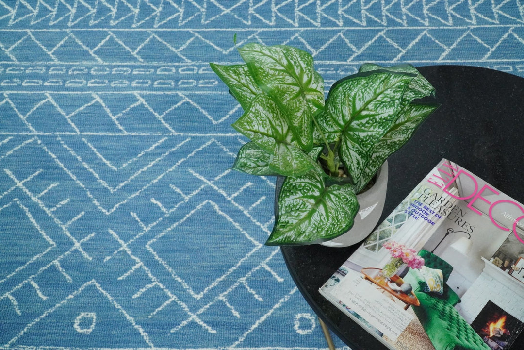 5x8 and 8x10 Hand Made Woolen Tribal Solid Blue Area Rug | AZT002 - The Rug Decor