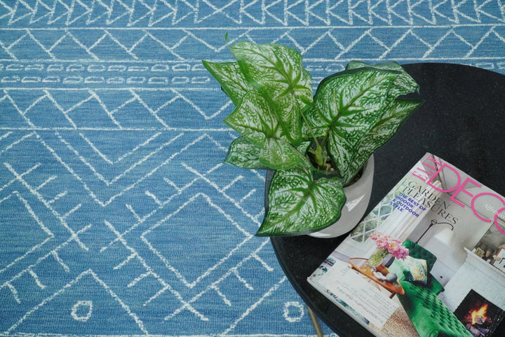 5x8 and 8x10 Hand Made Woolen Tribal Solid Blue Area Rug | AZT002 - The Rug Decor