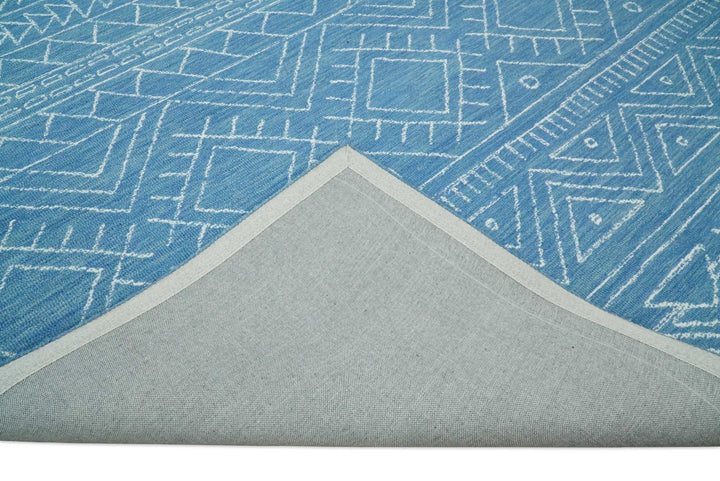 5x8 and 8x10 Hand Made Woolen Tribal Solid Blue Area Rug | AZT002 - The Rug Decor