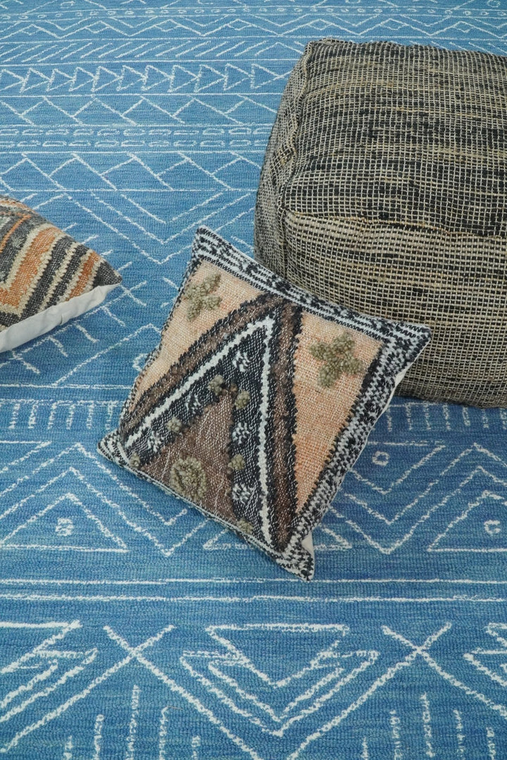 5x8 and 8x10 Hand Made Woolen Tribal Solid Blue Area Rug | AZT002 - The Rug Decor