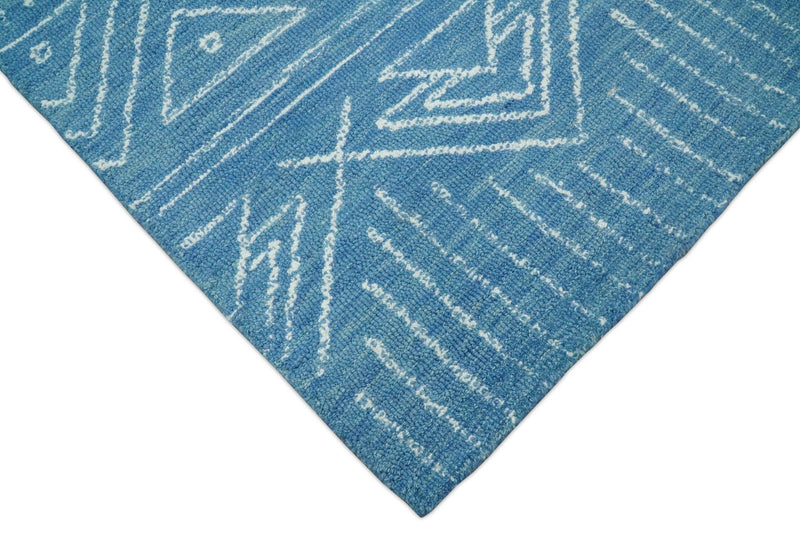 5x8 and 8x10 Hand Made Woolen Tribal Solid Blue Area Rug | AZT002 - The Rug Decor