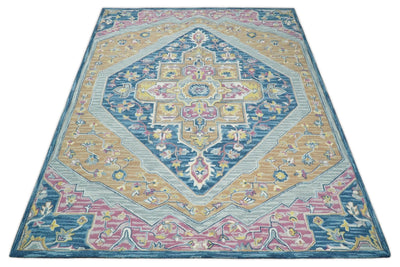 5x8 and 8x10 Hand Tufted Blue and Pink Wool Textured Loop Area Rug | GAR4 - The Rug Decor