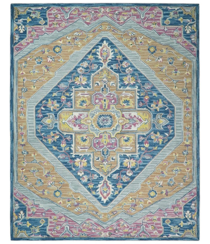 5x8 and 8x10 Hand Tufted Blue and Pink Wool Textured Loop Area Rug | GAR4 - The Rug Decor