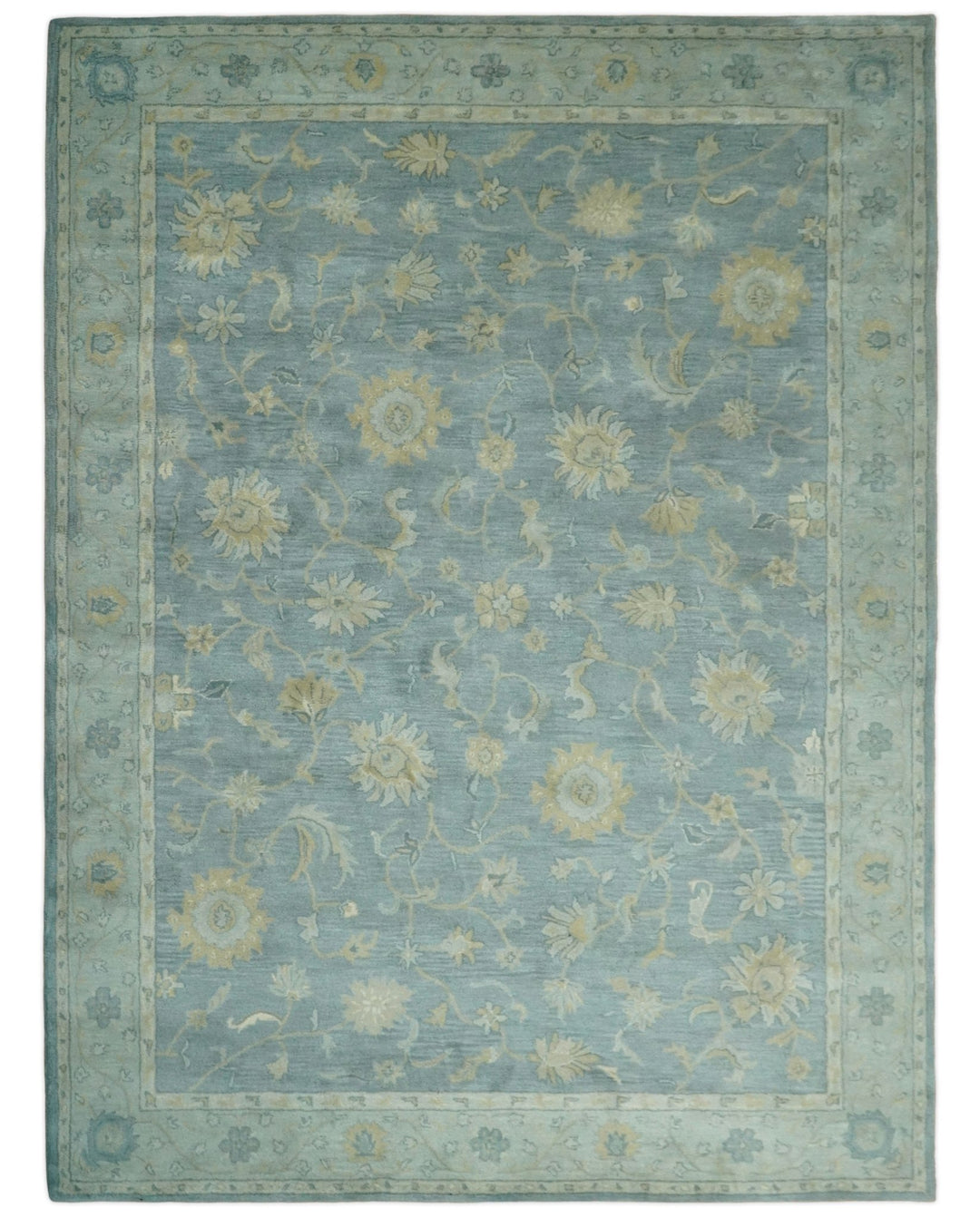 5x8 and 9x12 Handmade Classic Vintage Design Blue and Silver Wool Area Rug | TRDCP12158 - The Rug Decor