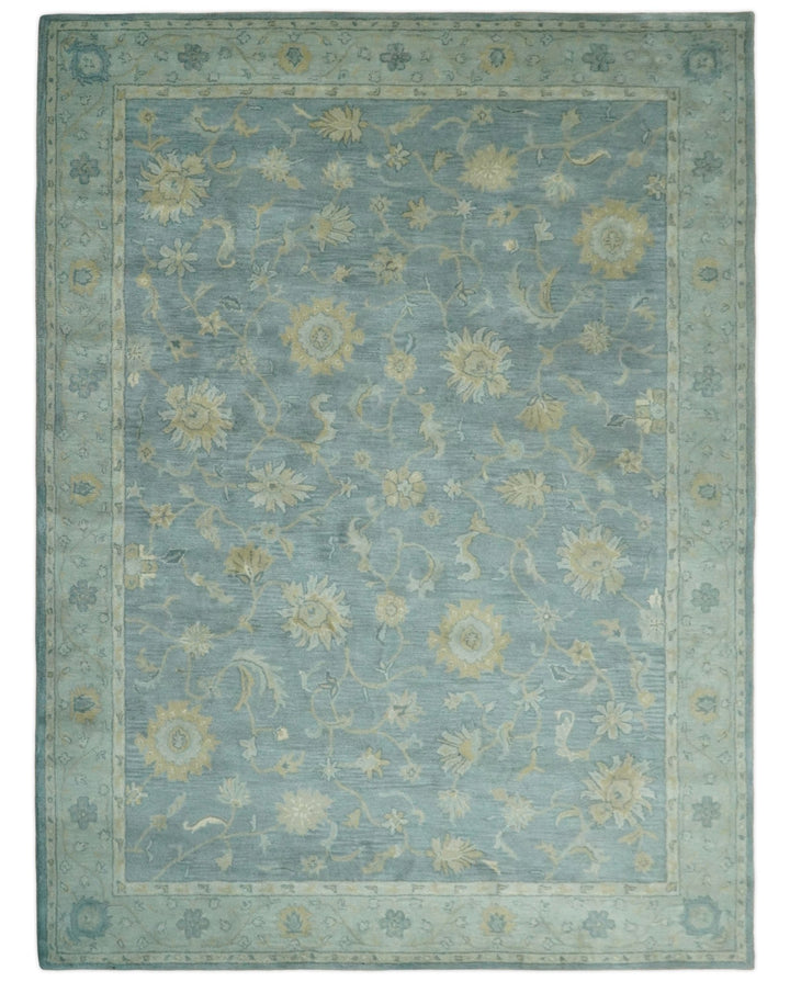 5x8 and 9x12 Handmade Classic Vintage Design Blue and Silver Wool Area Rug | TRDCP12158 - The Rug Decor