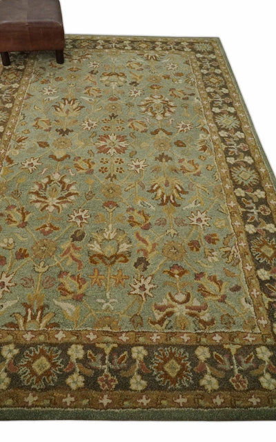 5x8 Beige and Brown Traditional Floral Hand Tufted Farmhouse Wool Area Rug - The Rug Decor