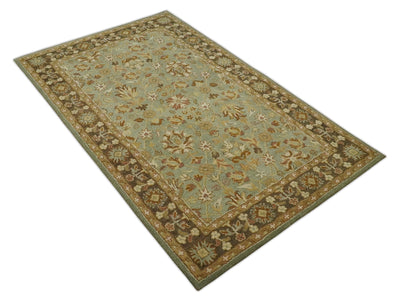 5x8 Beige and Brown Traditional Floral Hand Tufted Farmhouse Wool Area Rug - The Rug Decor