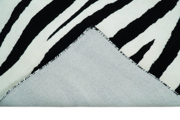 5x8 Black and White Zebra Antelop Area Rug, Hand Tufted Modern Wool Area Rug | ANI1 - The Rug Decor