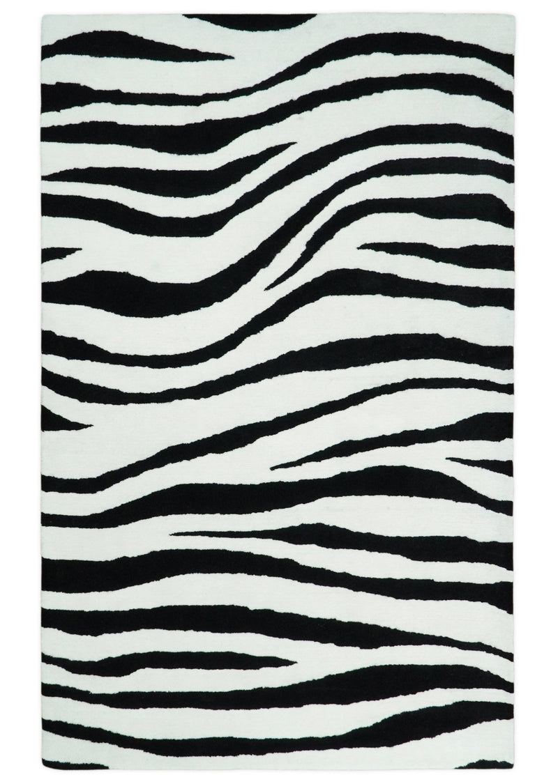 5x8 Black and White Zebra Antelop Area Rug, Hand Tufted Modern Wool Area Rug | ANI1 - The Rug Decor