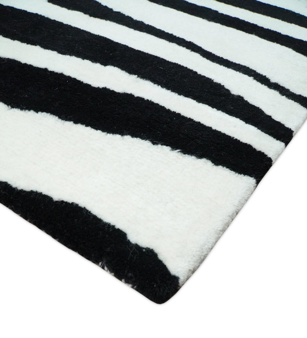 5x8 Black and White Zebra Antelop Area Rug, Hand Tufted Modern Wool Area Rug | ANI1 - The Rug Decor