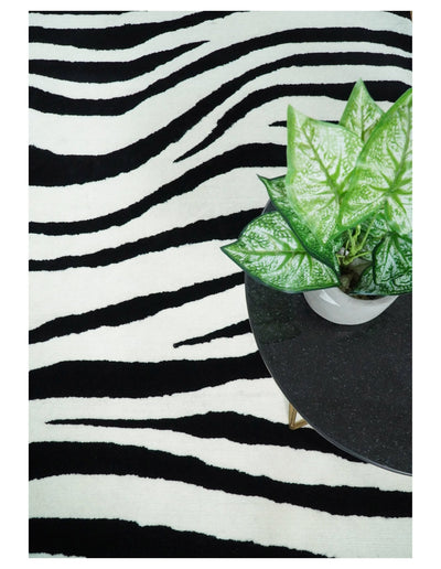 5x8 Black and White Zebra Antelop Area Rug, Hand Tufted Modern Wool Area Rug | ANI1 - The Rug Decor