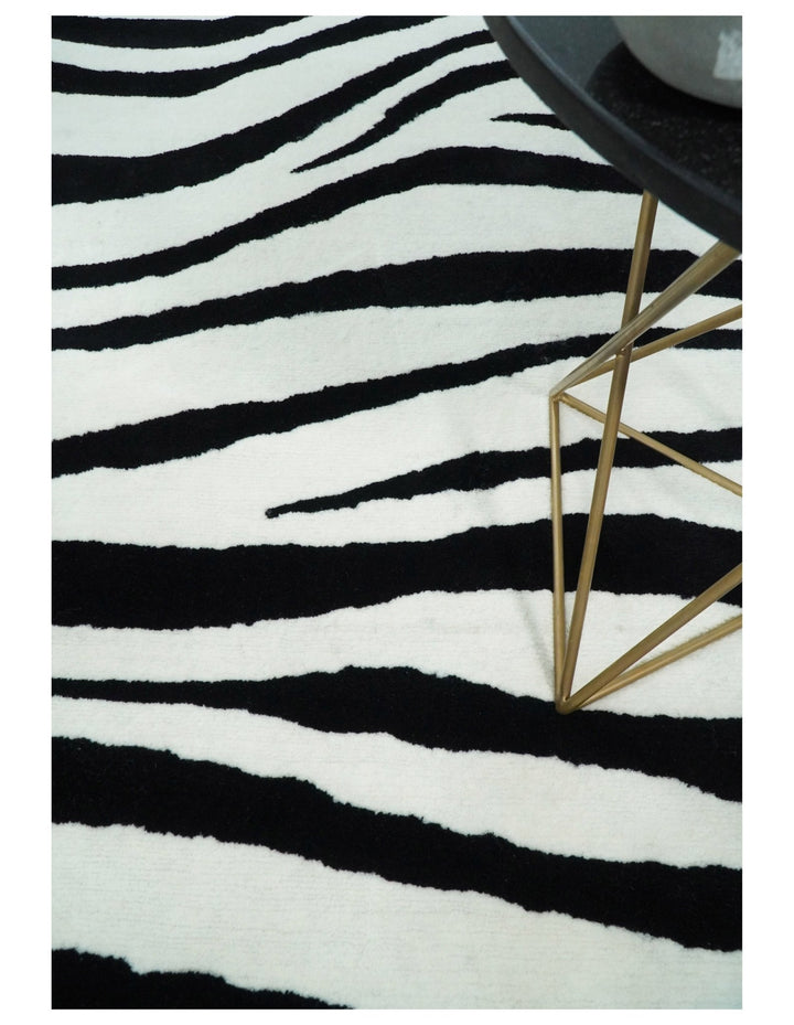 5x8 Black and White Zebra Antelop Area Rug, Hand Tufted Modern Wool Area Rug | ANI1 - The Rug Decor