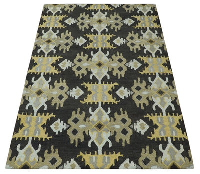 5x8 Black, Silver and Beige Traditional large Ikat Design Hand Tufted Wool Area Rug - The Rug Decor