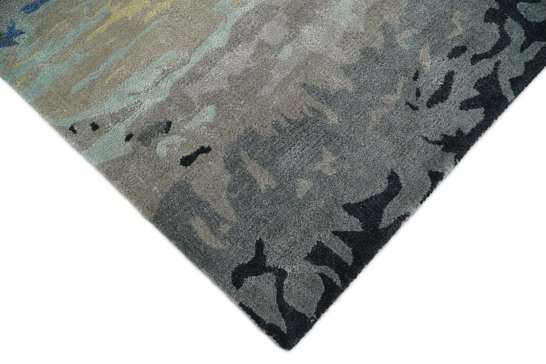 5x8 Blue and Brown Abstract Handmade Wool and Art Silk Area Rug - The Rug Decor