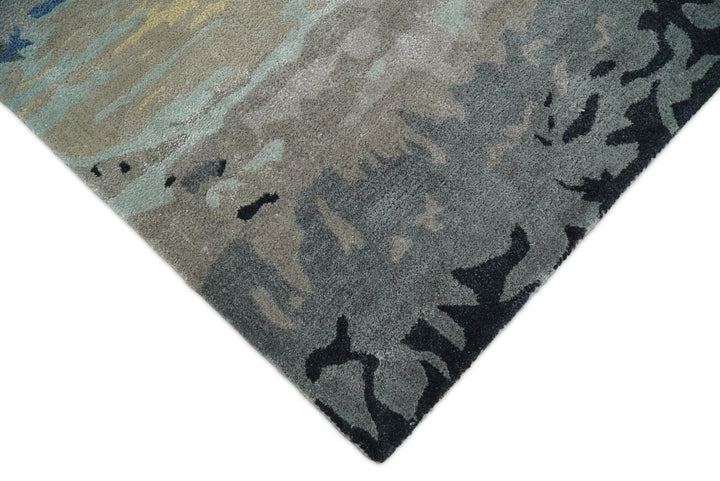 5x8 Blue and Brown Abstract Handmade Wool and Art Silk Area Rug - The Rug Decor