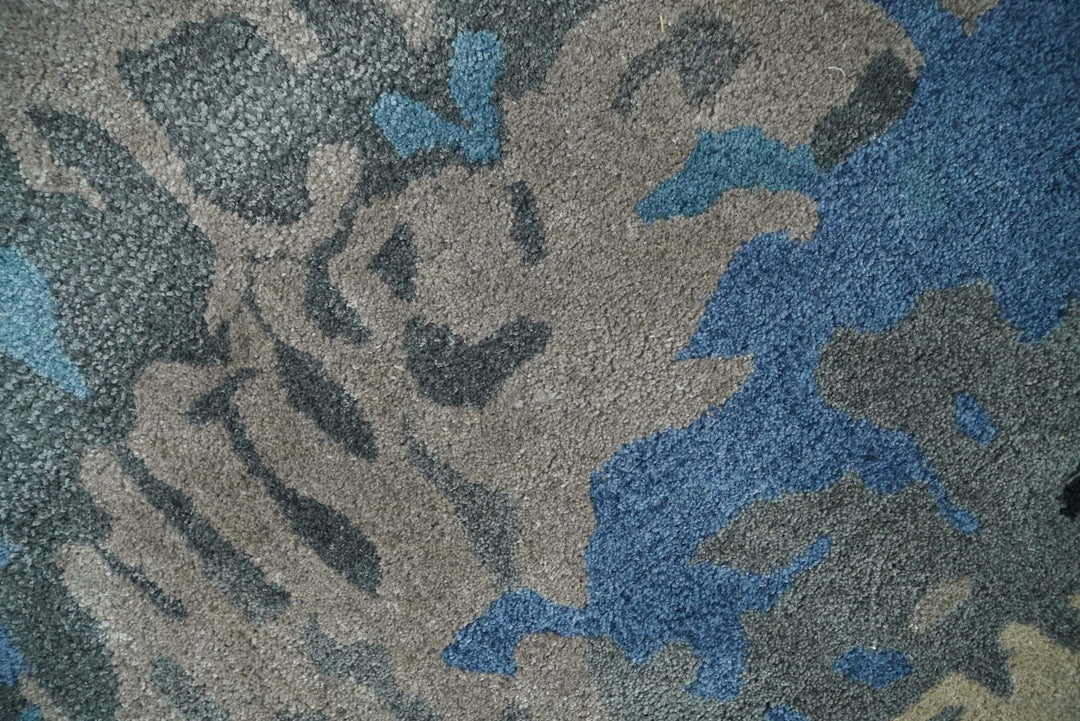 5x8 Blue and Brown Abstract Handmade Wool and Art Silk Area Rug - The Rug Decor